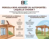 Illustration comparant les avantages d'une pergola bois adossée à une maison et d'une pergola bois autoportée dans le jardin.