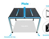 Schéma d'une pergola bioclimatique montrant l'évacuation de l'eau de pluie pour éviter tout problème d'étanchéité.
