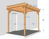 Vue éclatée d'une pergola en bois avec des cotes (L1, L2, L3, H1, P1) indiquant la dimension pergola.