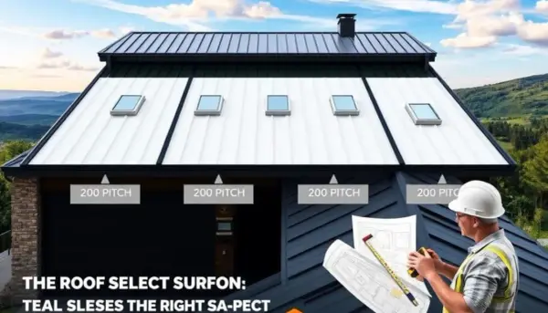 Maison avec toiture en bac acier blanc et gris, fenêtres de toit, et un ouvrier consultant des plans.